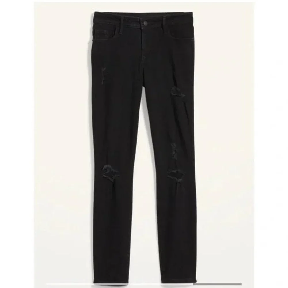 NWT Old Navy Mid-Rise Pop Icon Black-Wash Ripped Skinny Jeans for Women - Picture 3 of 4